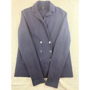 Talbots Womens‎ Blue Double Breasted Knit Blazer Jacket - Classic Style